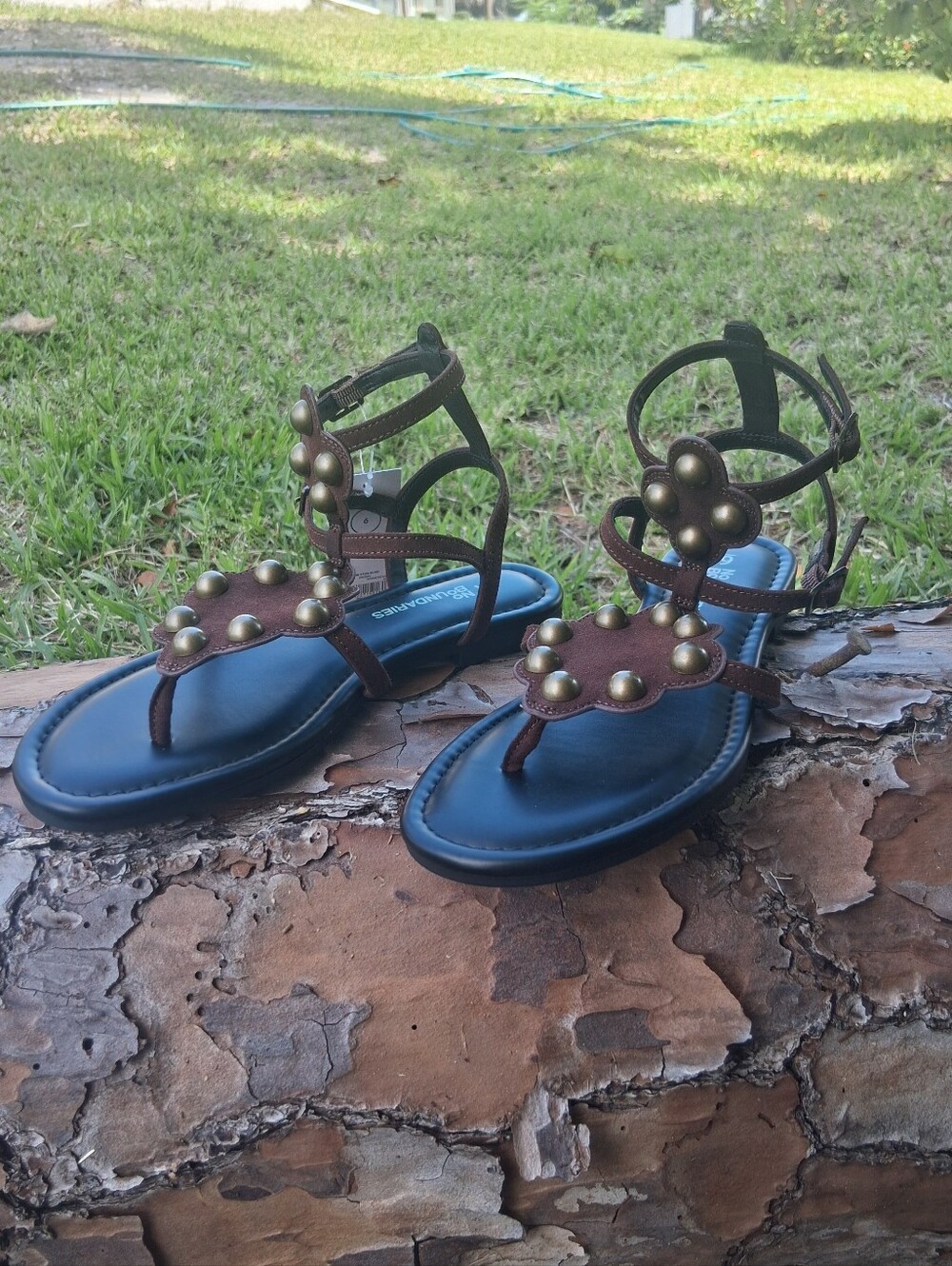 No Boundaries Brown Studded Gladiator Sandals